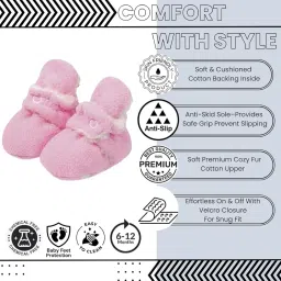 neska moda 6 To 12 Months Baby Boys & Girls Soft Fur Solid Hook & Loop Closure Booties (Pink & White) - BT5069 image 2