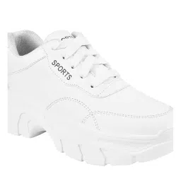 shoetopia Lace-up Detail White Chunky Sneakers for Women & Girls image 4