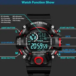 shocknshop Digital Sports Multi Functional Black Dial Watch for Mens Boys -315RED image 3