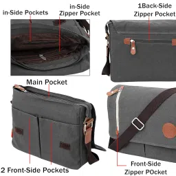 storite Canvas Side Sling Bag For Men & Women Formal Business Crossbody Compact Bag for College & Office Purpose (33x27x6.5cm) image 3