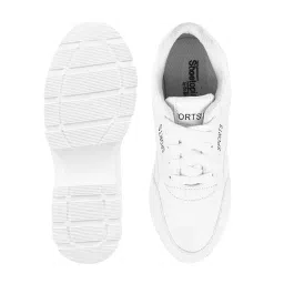 shoetopia Lace-up Detail White Chunky Sneakers for Women & Girls image 3