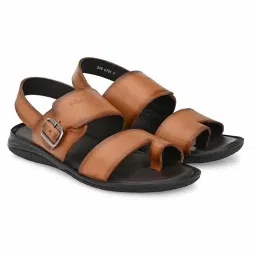 hitz Men's Tan Leather Toe Ring Sandals with Buckle Closure image 1