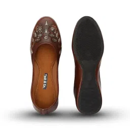 yash & co. Women's Handcrafted Leather Juttis – Embossed Floral Design Ethnic Flats image 1
