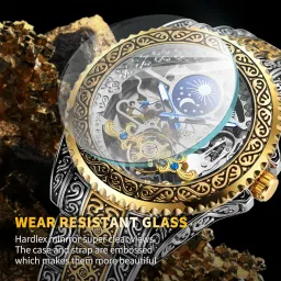 gute Men's Watch Retro Mechanical Skeleton Watch with Carved Automatic Tourbillon, Moon Phase, Independent Seconds, and Big Dial Design - Self-Wind Automatic Wrist Watches image 2