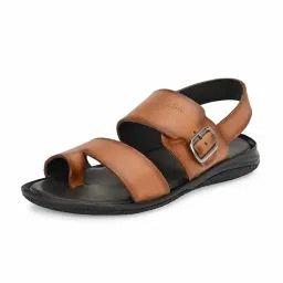 hitz Men's Tan Leather Toe Ring Sandals with Buckle Closure image 4