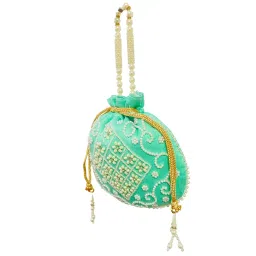 trendy crafts Handmade Baby Pink Potli Bag with Pearl Handle & Tassels | Handcrafted Bridal Clutch for Women | Stylish Embroidered Pouch for Weddings, Festivals & Parties image 5