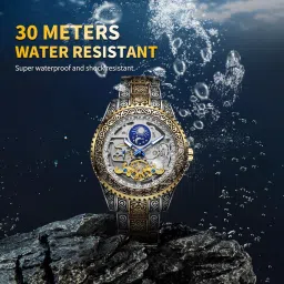 gute Men's Watch Retro Mechanical Skeleton Watch with Carved Automatic Tourbillon, Moon Phase, Independent Seconds, and Big Dial Design - Self-Wind Automatic Wrist Watches image 3