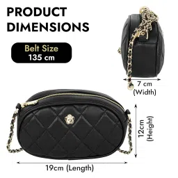 storite PU Leather Quilted Sling Bag with Detachable Chain Strap, Crossbody Bag with Multi-Compartment for Women and Girls - Black image 1