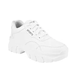 shoetopia Lace-up Detail White Chunky Sneakers for Women & Girls image 2