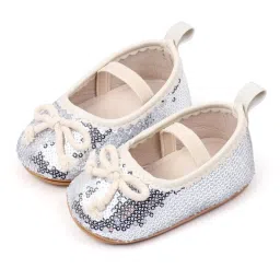 neska moda 6 To 12 Months Baby Girls Synthetic Leather Knot Applique Slip-On Elastic Band Closure Booties (Silver) - BT5172 image 5