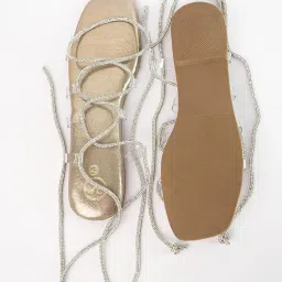 sana.k Sana K Luxurious Footwear Gold Open Toe Narrow Fit Shoe Lace Flats image 4