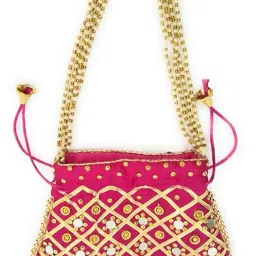 athz Potli Bag Velvet Golden Work Wedding potli for Ladies Gift for Women Handbags Traditional Indian Wristlet with Drawstring Ethnic Embroidery Women Fashion Potli (Rani, Mirror) image 2