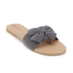 Women's Bow Toe Ring Flats – Stylish & Comfortable Slipers||FK_01_GREY_B149_41 image 1