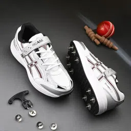 pro ase sport Pro ASE Lightweight Cricket Shoes - Durable & Comfortable | Ideal for Turf, Ground & Hard Surfaces | Allrounder Design with Metal Spikes, Velcro & Superior Grip | White, Blue, Green, Red image 1