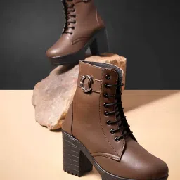 jm looks Women's Lace-Up Platform Block Heel Boots | Stylish and Comfortable for Any Occasion image 2