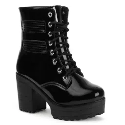 strasse paris Women's Round Toe Boots Lace Up Chunky,Block Heel Boots for Women image 3