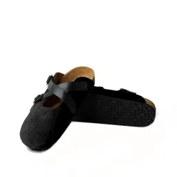 hand revolution Black Suede Clogs - Premium Leather Straps & Cork Midsole Footwear - Stylish Comfort for Men |Size 6 image 4