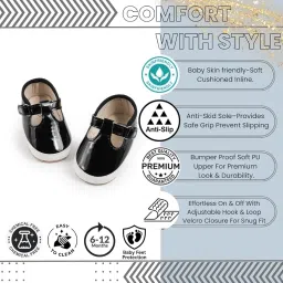 neska moda 6 To 12 Months Baby Boys & Girls Synthetic Leather Solid Hook & Loop Closure Booties (Black) - BT5140 image 2