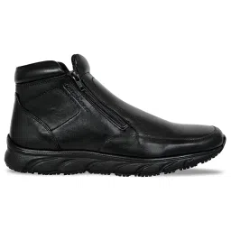 allen cooper Men’s Black Genuine Leather Ankle Boots | Side Zip Closure | Anti-Skid Lightweight Sole | Formal & Casual Wear image 2