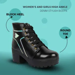 krafter Women's and Girls High Ankle Denim Stylish Boots image 1