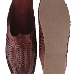 korakari Men's Wedding Roman Leather Kolhapuri Slipper Chappal Chord Stitching Anti-Slip Half Shoes (Red Brown) image 4