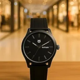 t tan Men's Black Analog Watch, Silicone Band, Round Dial Wrist Watch for Men image 1