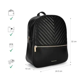 fastrack Quilted Faux Leather Backpack for Women | Minimalist Everyday Bag with Zipper Closure, Inner Organizer Pockets & Padded Straps | Stylish Black Backpack for College, Travel & Daily Use image 3