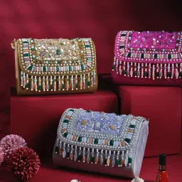 bagin enterprise Velvet SilK Stylish Unique Design Trendy Traditional Wedding Party Handheld Potli Bag For Women image 5