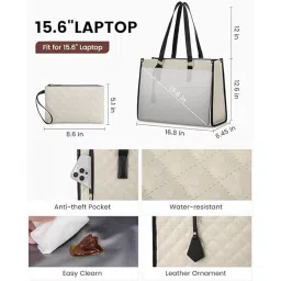 Jivitam Lunch Tote Bag for Women,15.6 Inch Laptop Bag with Insulated Lunch Compartment, Quilted Large Capacity Computer Handbag with Purse for Business, Work, Nurse,Collage,Office image 4