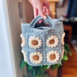 zzara decoration Women's Modern Crochet Relaxed Fit Handmade Shoulder Bag, Reusable Market Purse, Blue image 3