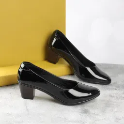 mochi Women's Glossy Mid Heel Formal Court Shoes image 1