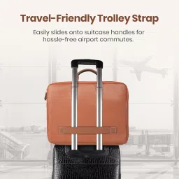 portronics Encase 104 Laptop Sleeve for 15.6 Inch Laptops, PU Leather Office Bag with Trolley Strap, Smart Inner Pocket, Comes with Handle & Accessory Pockets, Office Laptop Bag/Case/Cover (Brown) image 5