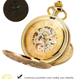 manchda Mechanical Roman Numerals Dial Skeleton Pocket Watches with Gift Box and Chains for Mens Women image 1