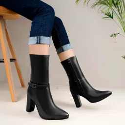 bxxy Elegant Women's Mid-Calf Office, Winter Outings, and All Occasion Wear Boots with 9 CM Block Heel image 5