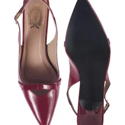 shoetopia Women's Burgundy Slingback Pumps – Pointed Toe Elegant Stylish Classic High Heels with Bow Knot and Adjustable Strap EU37 image 5