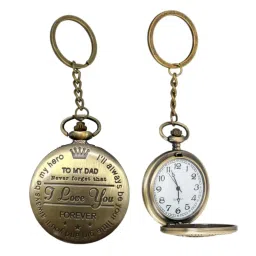 classic quirk Fathers Day Theme Classic Pocket Watch Key Chains, Gifts for Dads, Birthday Gift for Papa, Father or Grandpa Emotional Love Expressing Message Engraved, for Special Occassions like Fathers Day image 4