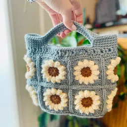 zzara decoration Women's Modern Crochet Relaxed Fit Handmade Shoulder Bag, Reusable Market Purse, Blue image 2
