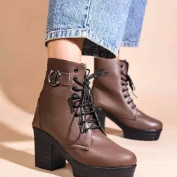 jm looks Women's Lace-Up Platform Block Heel Boots | Stylish and Comfortable for Any Occasion image 1
