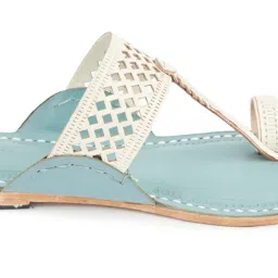 korakari Women's Kolhapuri Chappal Sky Blue Base and White Dimond Punching Upper Design Smooth and Comfortable Flip Flops Stylish Handcrafted Leather Sandal Anti Slip Design Durable Slippers image 1