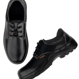 karam FS02 Black Leather Safety Shoes for Men | Single Density with Steel Toe | Antistatic, Antislip, Oil & Heat Resistant image 4