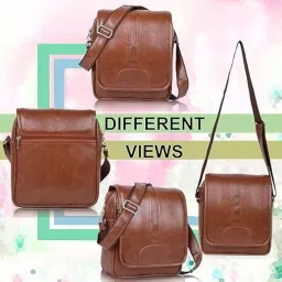 treggo Men's Leather Crossbody Messenger Bag – Stylish Sling Shoulder Bag for Office, Travel & Casual Use – Adjustable Strap, Premium PU Leather, Front Flap Zip (Espresso Brown) image 3