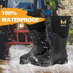 hunthor Rubber Work Boots, Steel Toe Rubber Boots for Men, Waterproof 6mm Neoprene Rubber Hunting Boots for Farming, Gardening, Fishing, Outdoor Work image 1