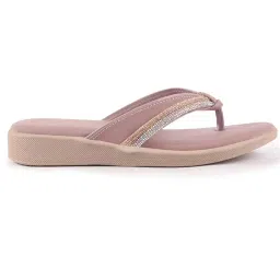 fausto Women Elegant Embellished Shimmery Wedding T-Strap Flat Slip On Slippers | Soft Cushioned Footbed | Party, Reception, Festive image 5