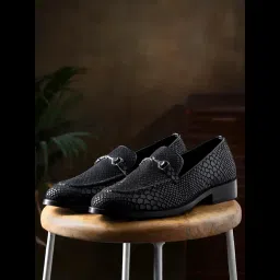 lozano Premium Genuine Leather Foil Print Black Slip-On Shoes for Men image 1