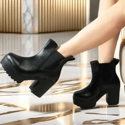 strasse paris Stylish Women High Heel Ankle Chelsea Boots with Side Zipper For Womens & Girls image 2