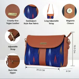 suchen Sling Bags | Sling Bag for Women | Crossbody Bags for Women | Lightweight |Durable |Handmade Vegan Leather with Sambalpuri Ikat| Design for Travel & Office image 2