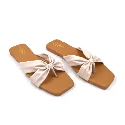 zahu women flats slippers stylish model fashion flat casual daily use beige cream off white sandals t-strap flip flops for girls ladies slipper chappal image 3