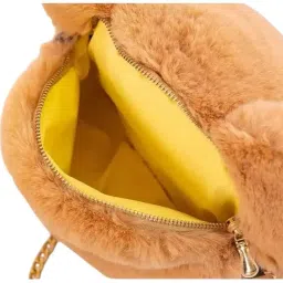 CUTE PANDA Teddy Bear Face Sling Bag Soft & Fluffy Sling Bags For Girls Kids Shaped Penguin Faux Fur Crossbody Plush Purse Chain Shoulder handbags (Pack Of 1) (BROWN) image 1