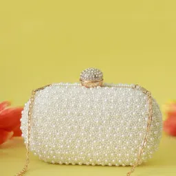 the tan clan Asad All White Pearl Hand Embroidered Clutch Purses Luxury Evening Handbags image 5