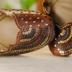 loryphilory Brown Sequin Punjabi Jutti for Women | Handcrafted Traditional Footwear with Elegant Embellishments image 4